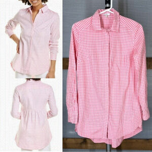 TYLER Boe Sherri Blossom Pink White Gingham Button Down Tunic Longer Blouse Sz 4